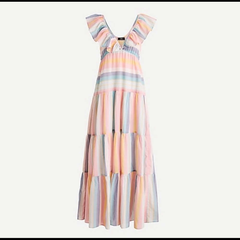J Crew v neck ruffle cover up in sunset stripe
